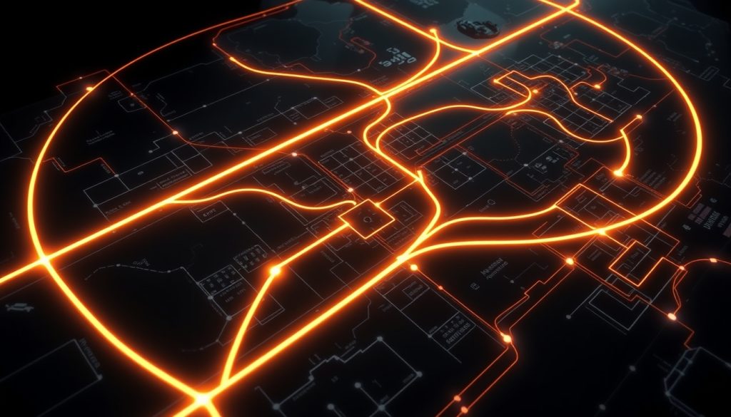 mô hình chiến trường với các vùng kiểm soát và kết nối chiến lược