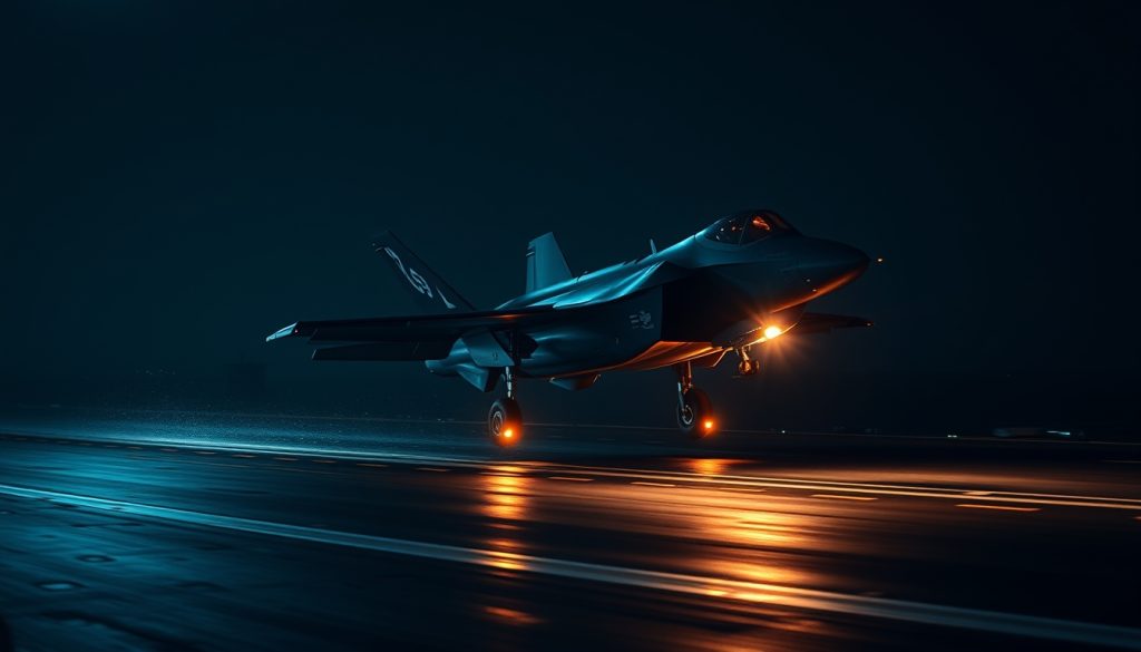 Tiêm kích tàng hình F-35C cất cánh từ tàu sân bay vào ban đêm