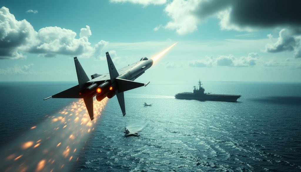 Tên lửa DF-21D đang bay về phía nhóm tàu sân bay Mỹ giữa đại dương.