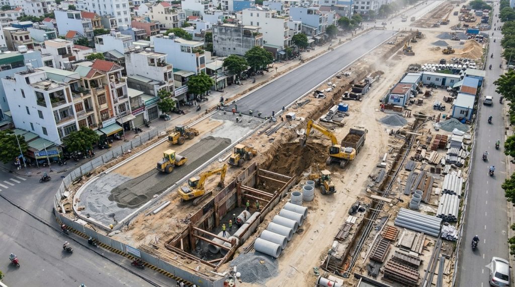 Giải ngân đầu tư công Đà Nẵng gắn với tiến độ thi công và khối lượng xây dựng hạ tầng.