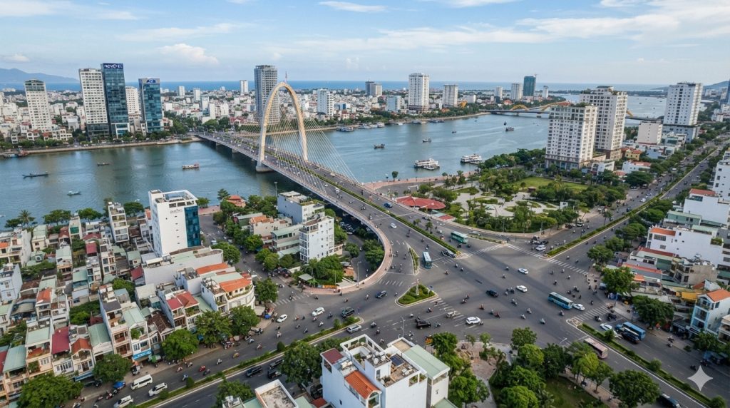 Đà Nẵng: Giải phẫu không gian đô thị qua cầu vượt sông Hàn, mạng đường kết nối và các khu dân cư hai bờ.